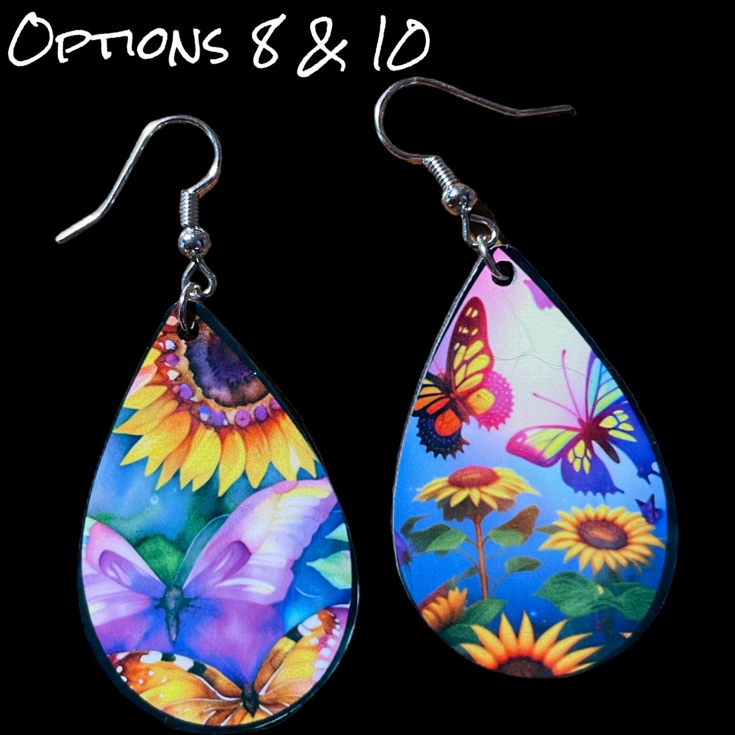 Customizable Sunflower and Butterfly Teardrop Earrings