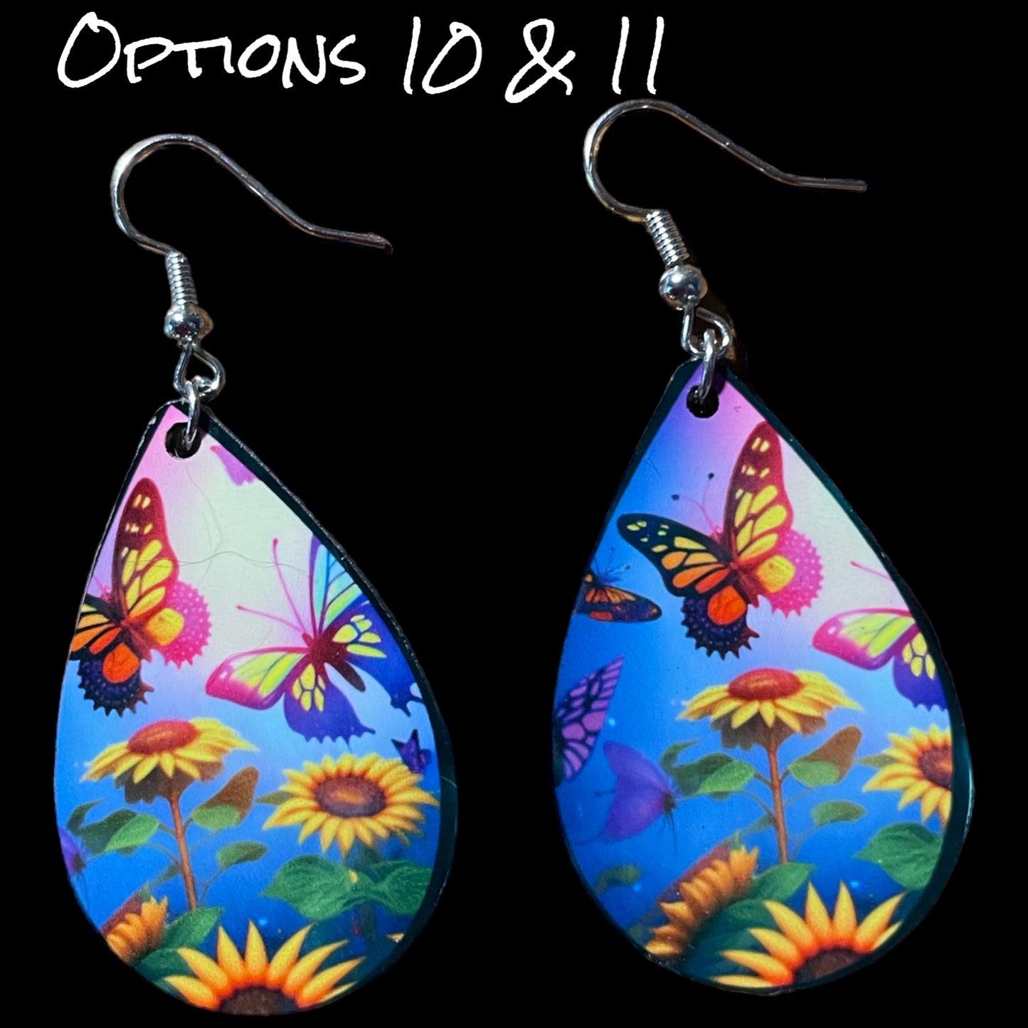 Customizable Sunflower and Butterfly Teardrop Earrings