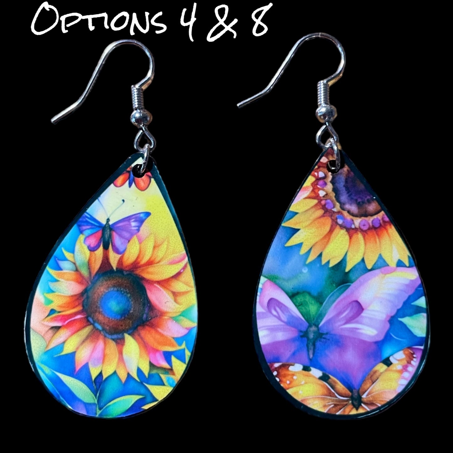 Customizable Sunflower and Butterfly Teardrop Earrings