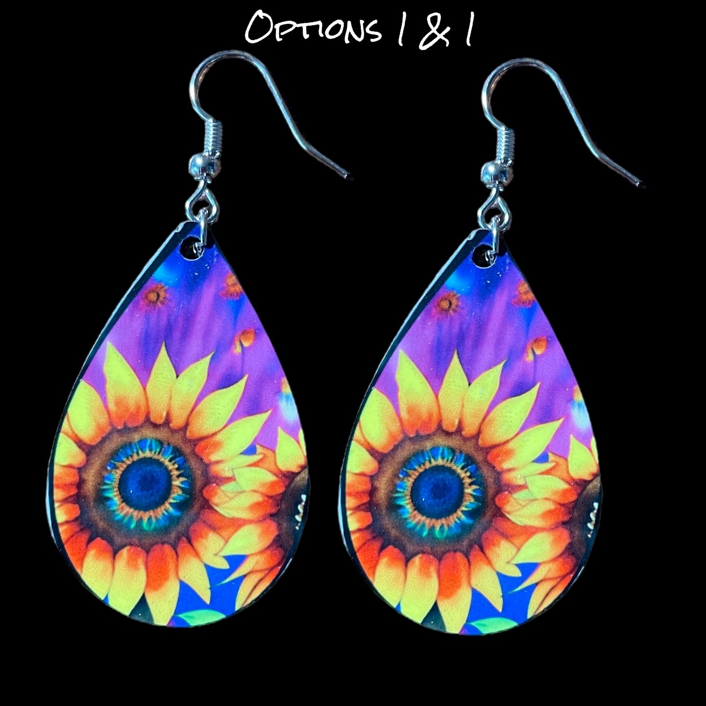 Customizable Sunflower and Butterfly Teardrop Earrings