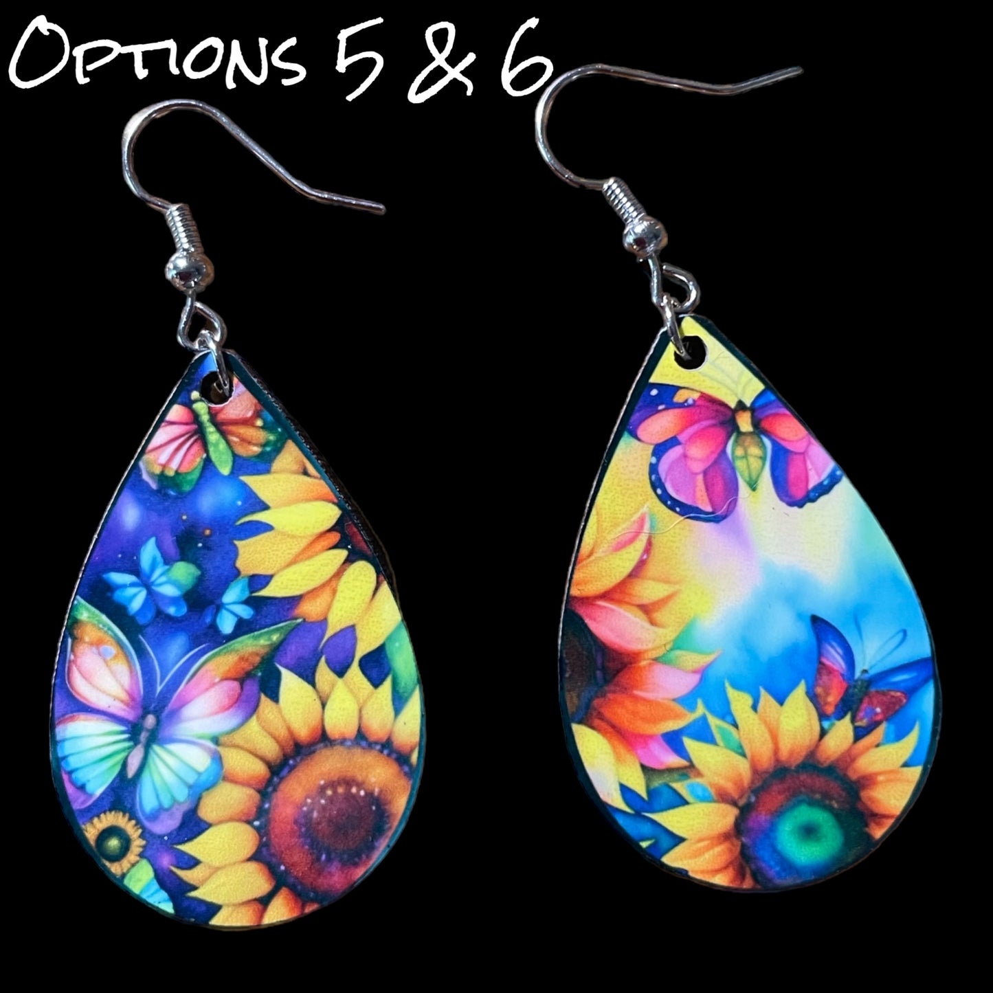 Customizable Sunflower and Butterfly Teardrop Earrings