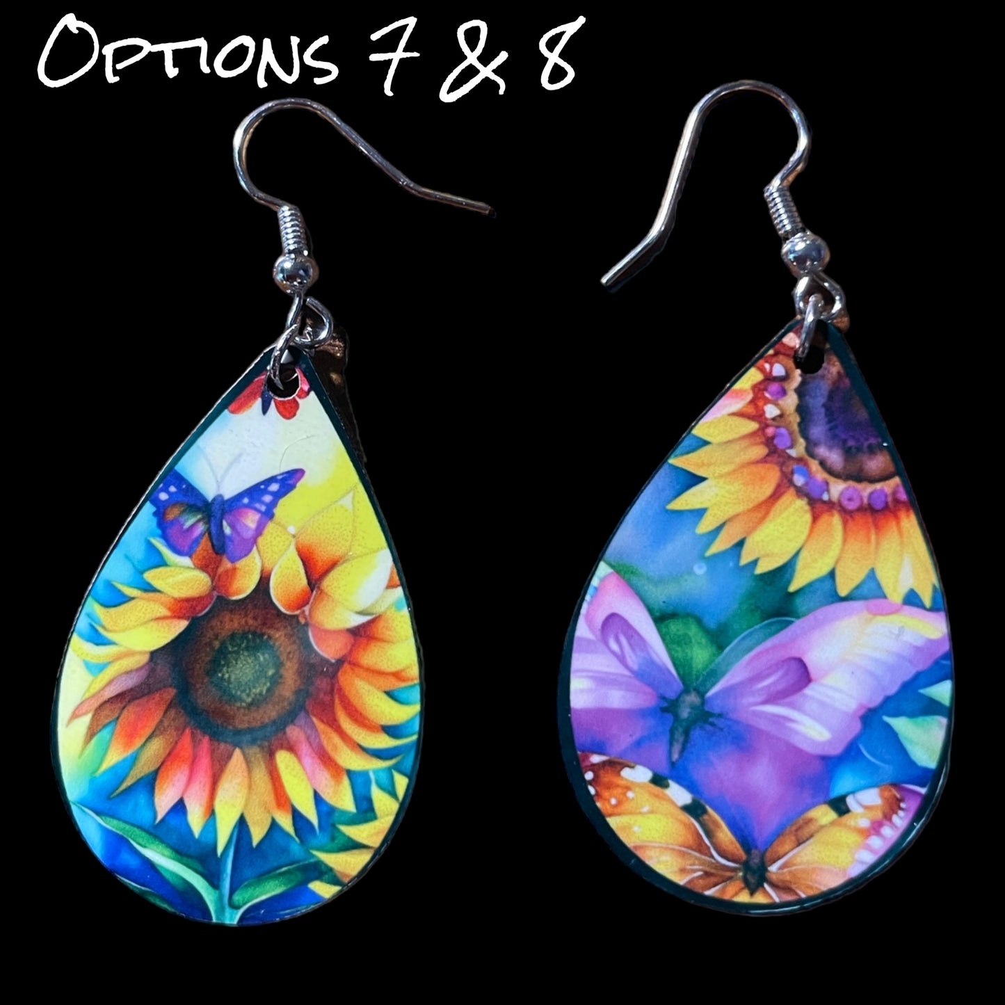 Customizable Sunflower and Butterfly Teardrop Earrings