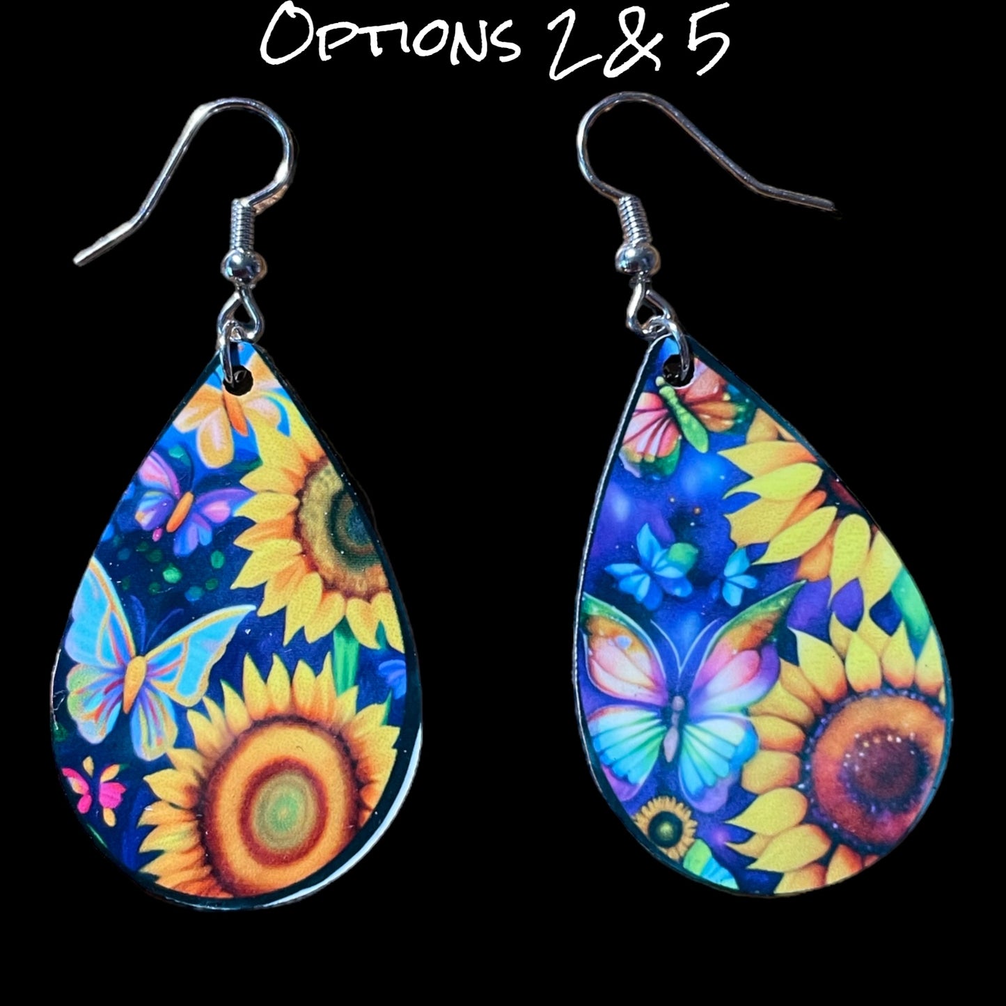 Customizable Sunflower and Butterfly Teardrop Earrings