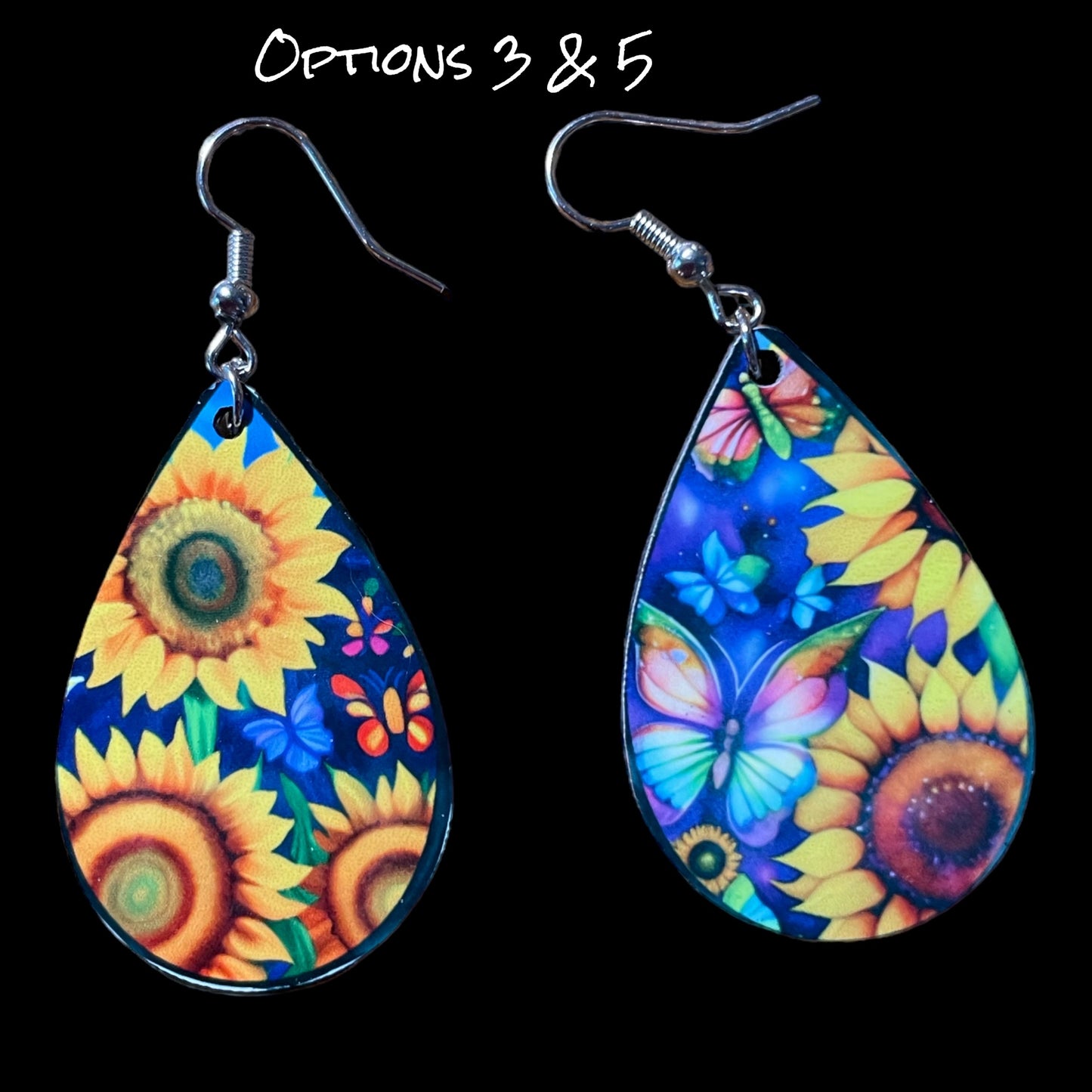 Customizable Sunflower and Butterfly Teardrop Earrings