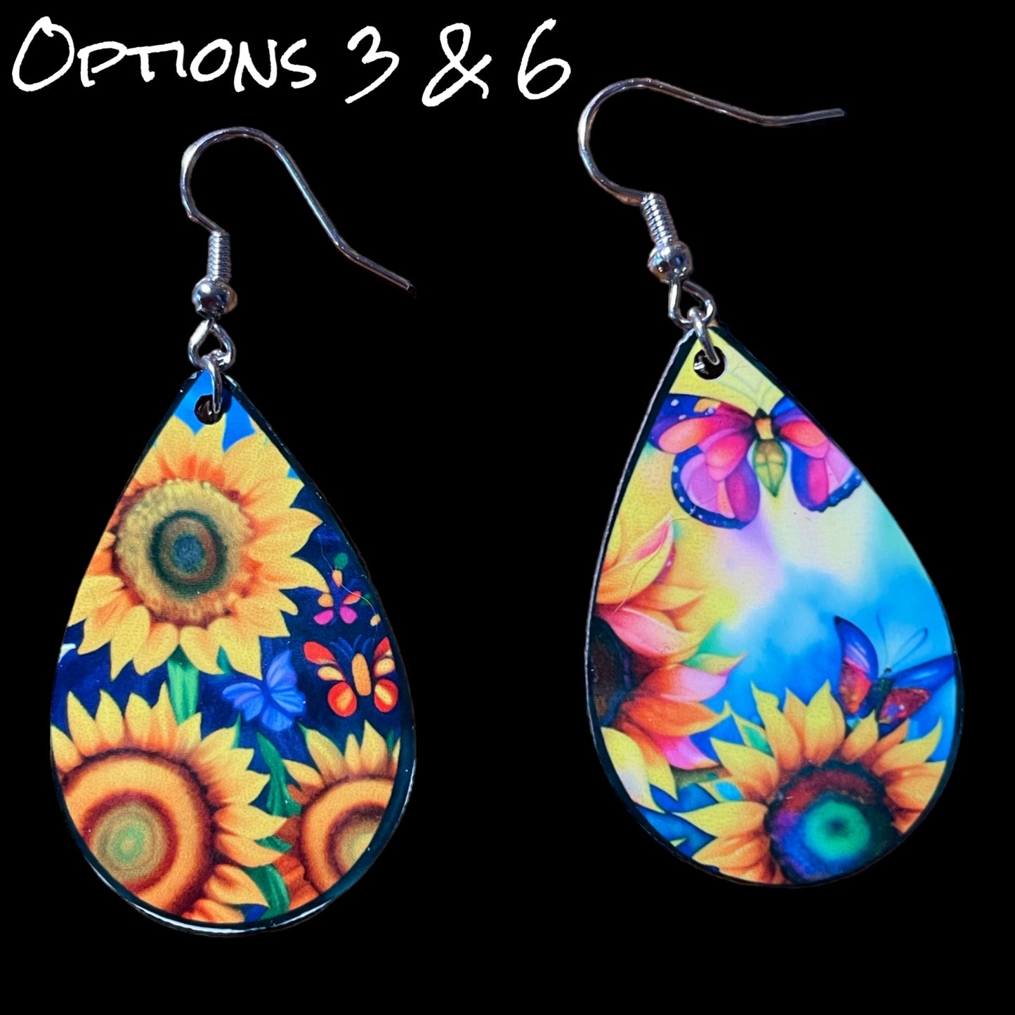 Customizable Sunflower and Butterfly Teardrop Earrings