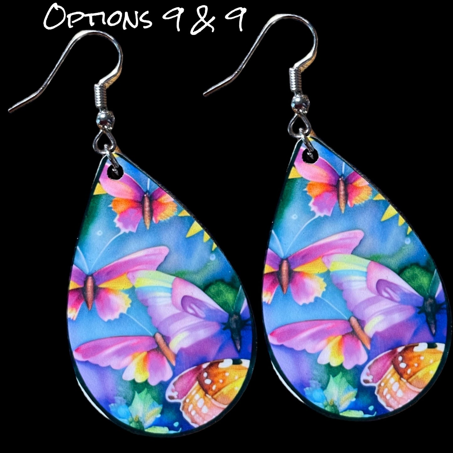 Customizable Sunflower and Butterfly Teardrop Earrings