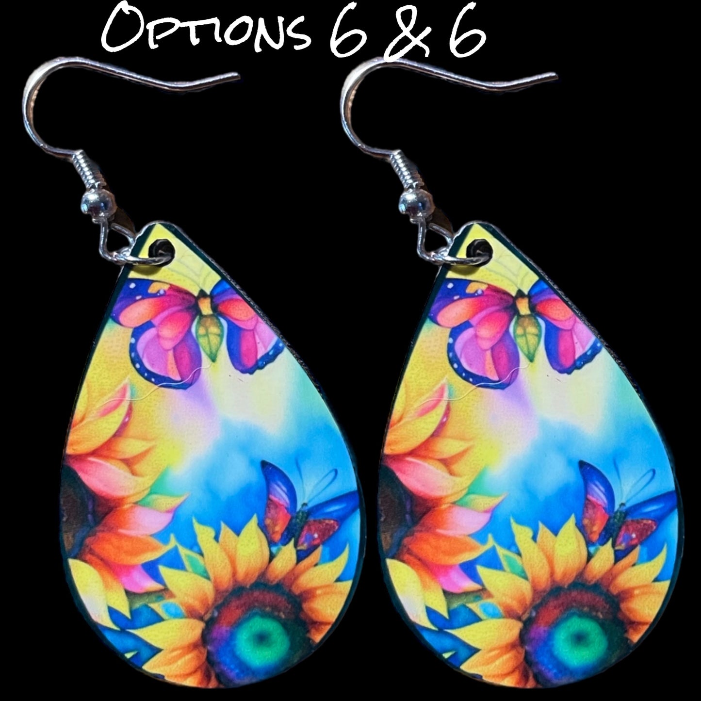 Customizable Sunflower and Butterfly Teardrop Earrings