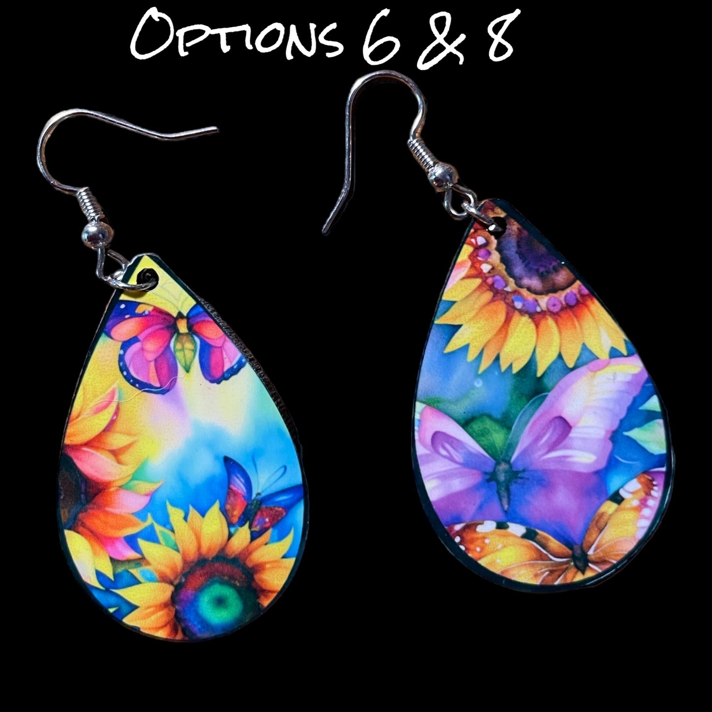 Customizable Sunflower and Butterfly Teardrop Earrings