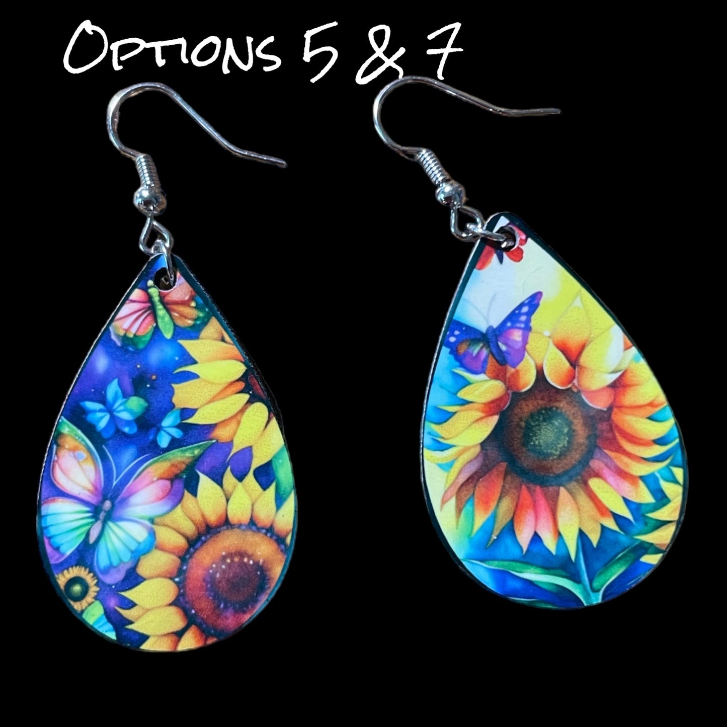 Customizable Sunflower and Butterfly Teardrop Earrings