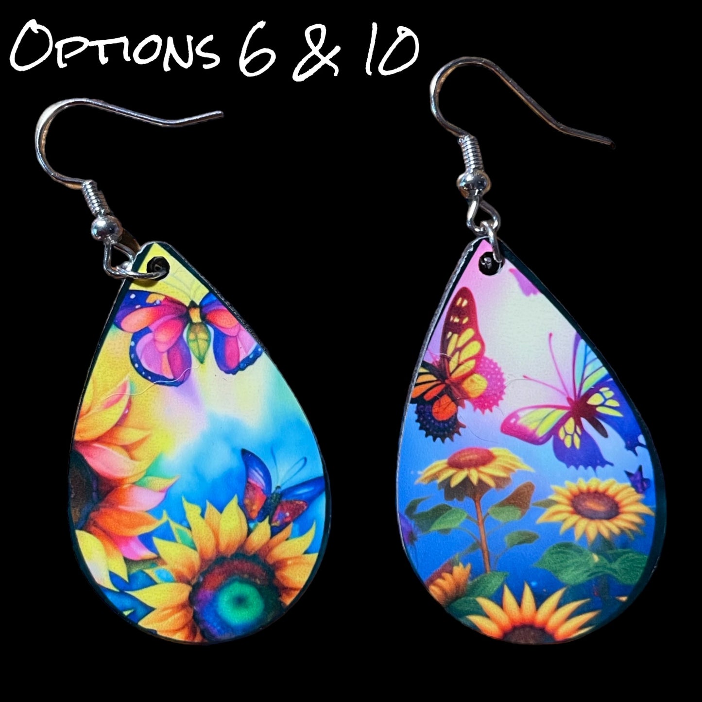 Customizable Sunflower and Butterfly Teardrop Earrings