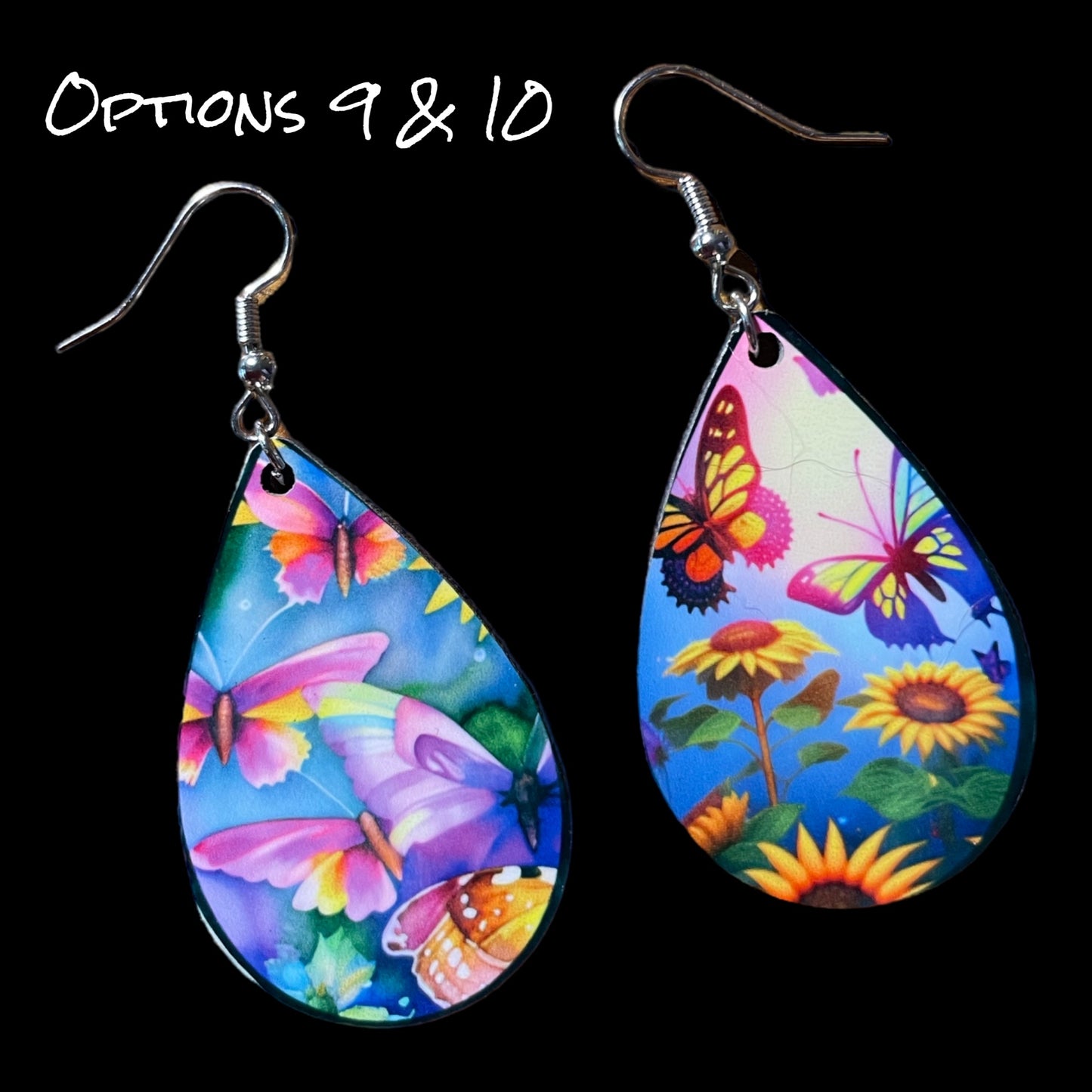 Customizable Sunflower and Butterfly Teardrop Earrings