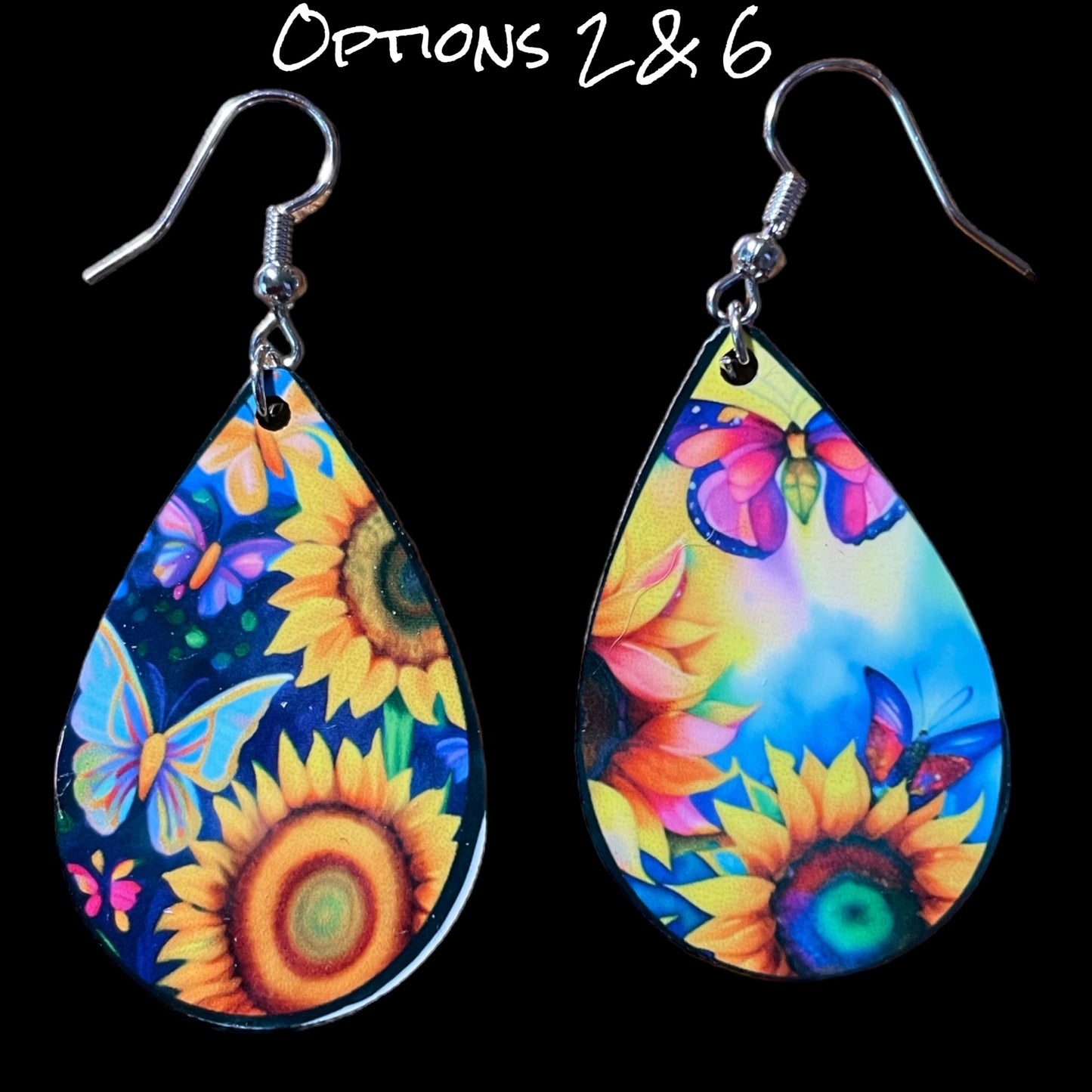 Customizable Sunflower and Butterfly Teardrop Earrings