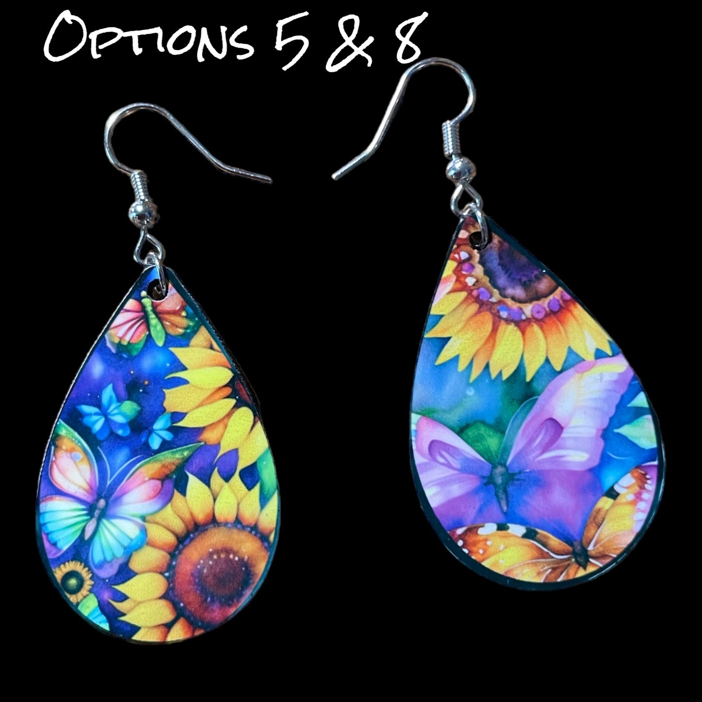 Customizable Sunflower and Butterfly Teardrop Earrings