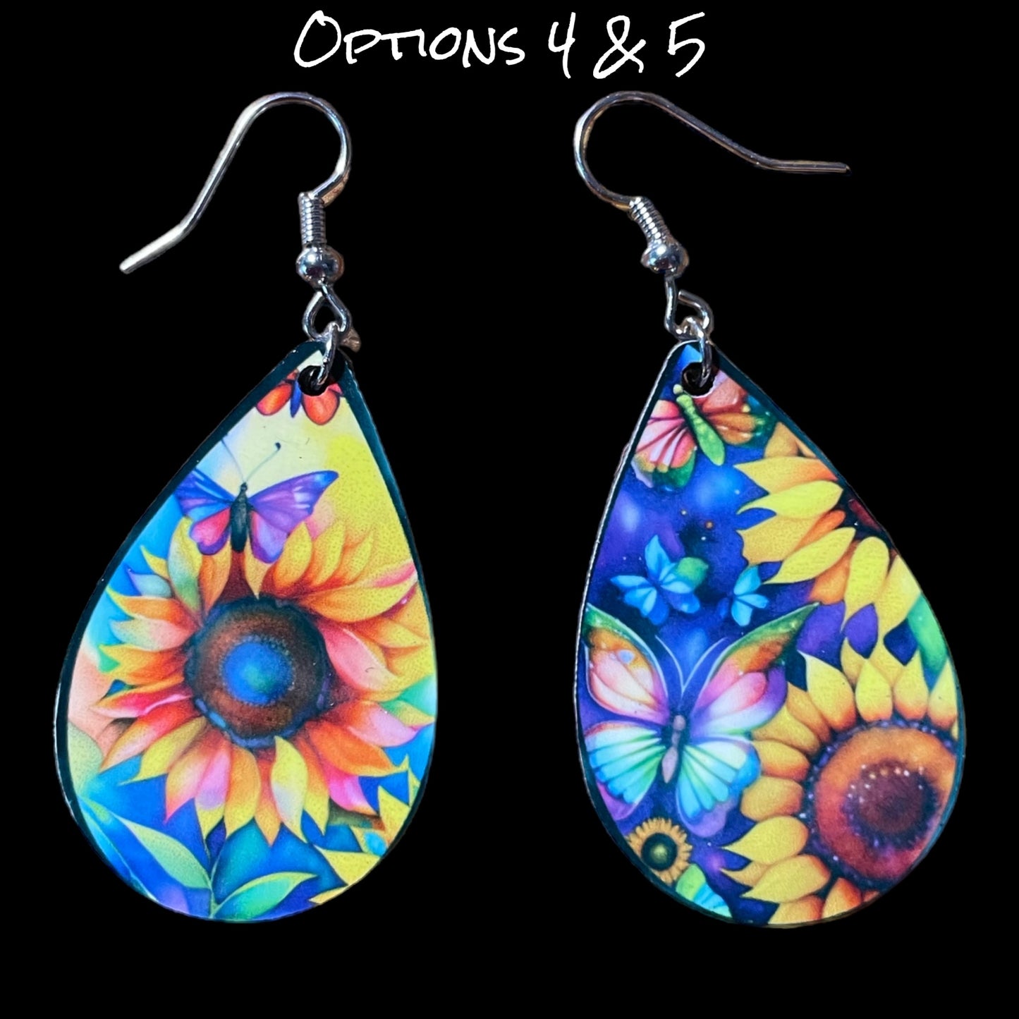 Customizable Sunflower and Butterfly Teardrop Earrings