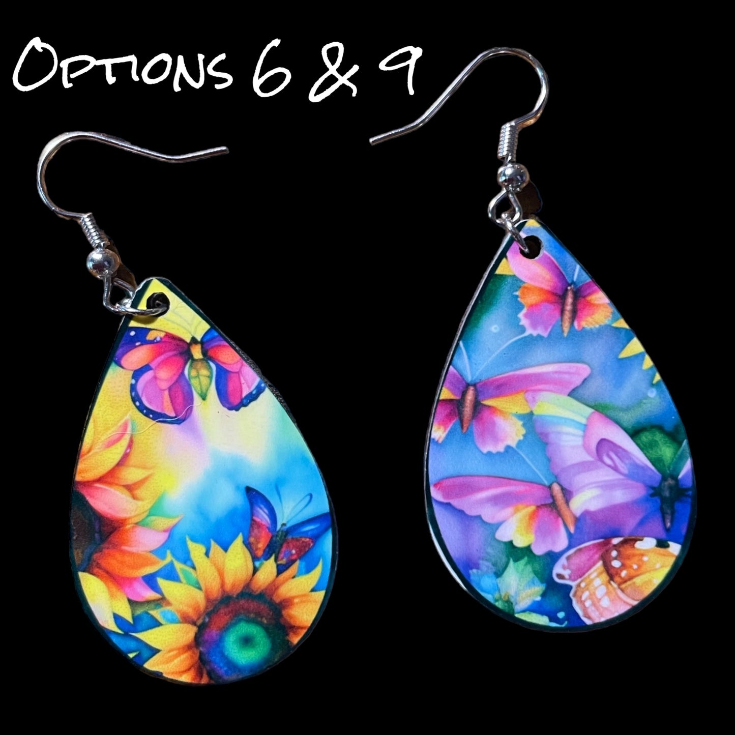 Customizable Sunflower and Butterfly Teardrop Earrings