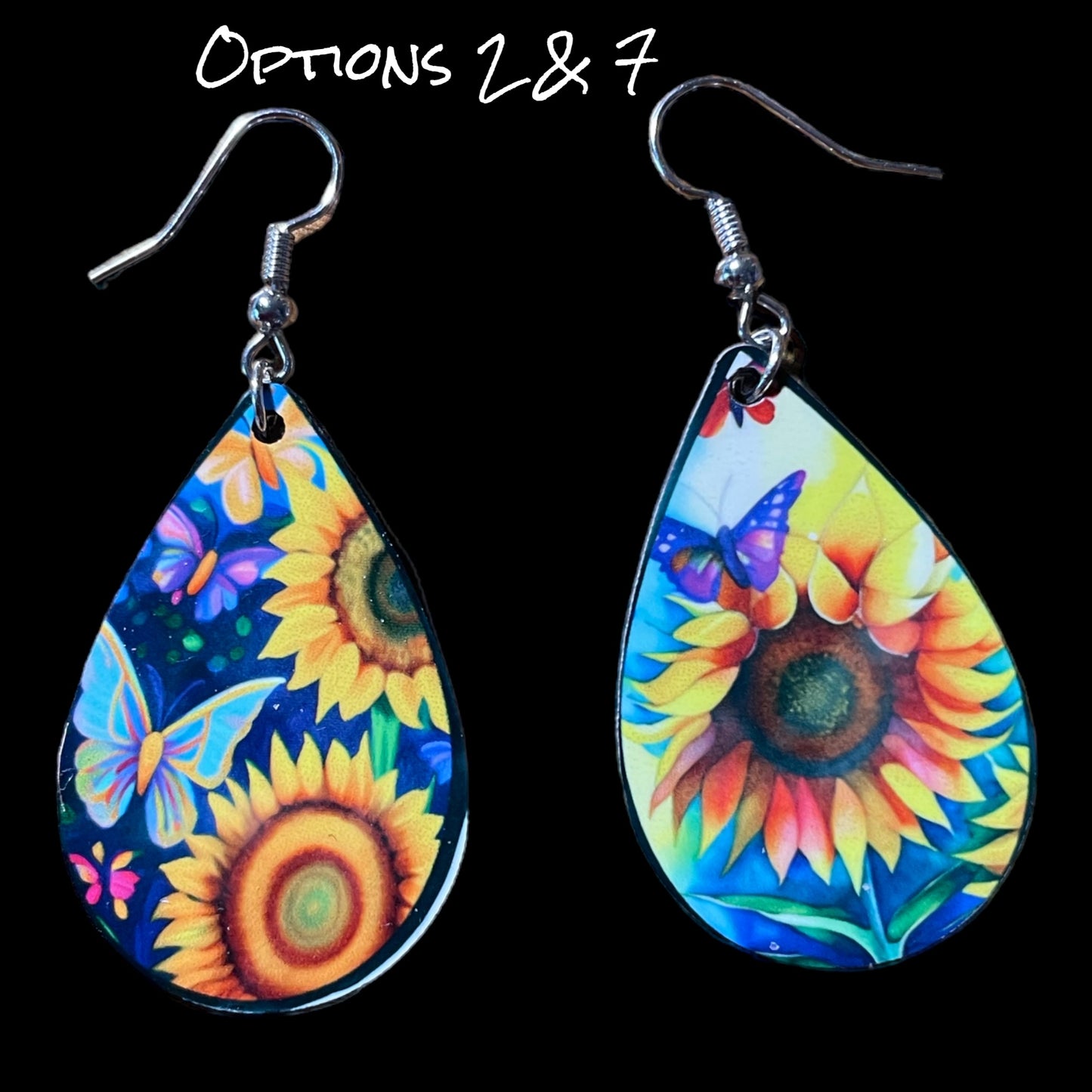 Customizable Sunflower and Butterfly Teardrop Earrings