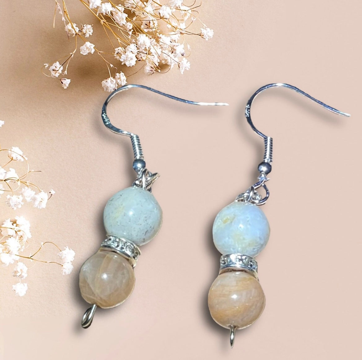 Moonstone and Amazonite Hook Dangle Earrings