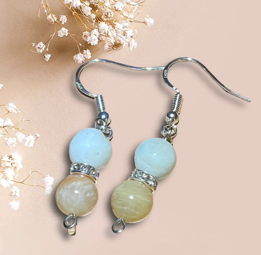 Moonstone and Amazonite Hook Dangle Earrings