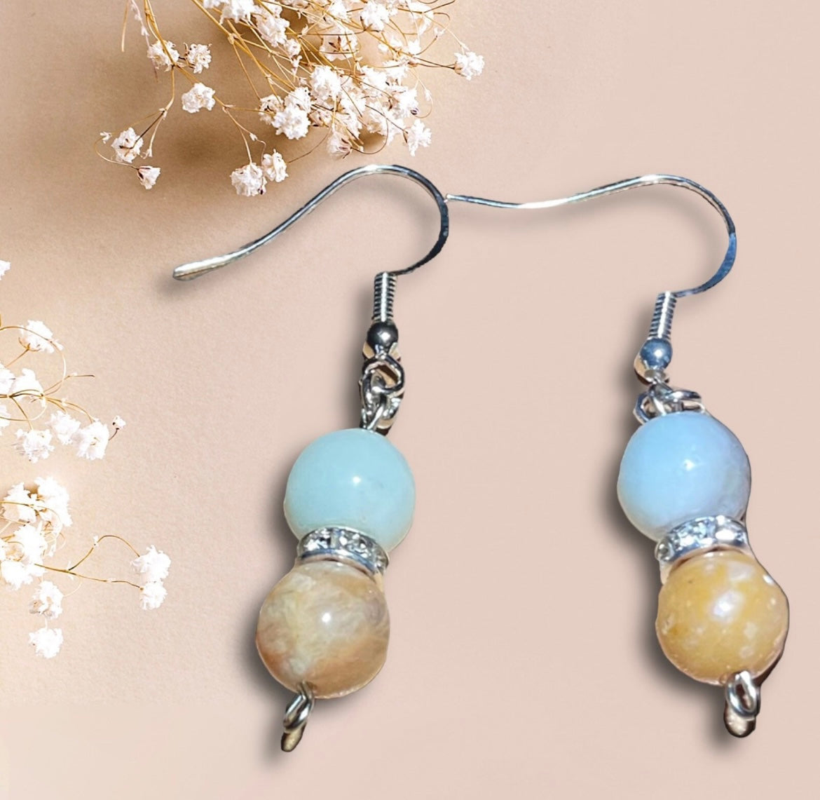 Moonstone and Amazonite Hook Dangle Earrings