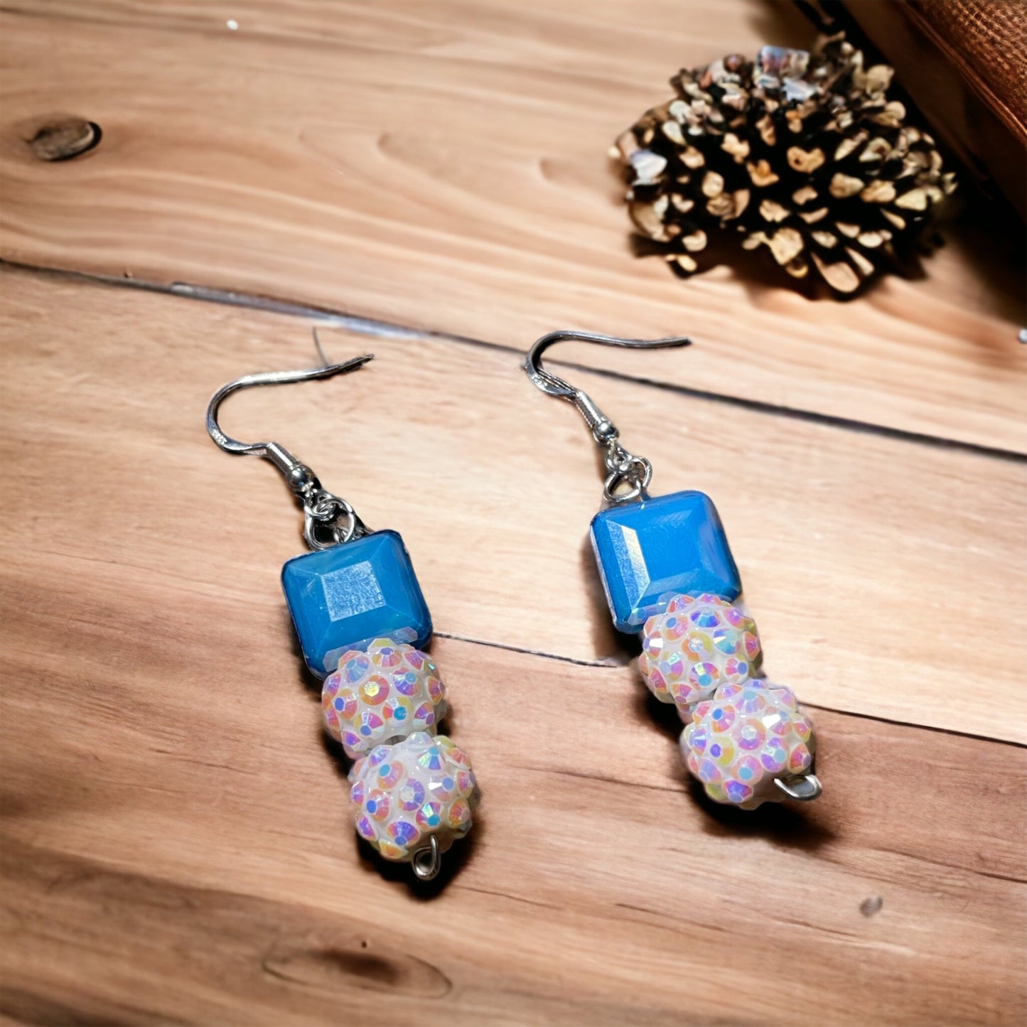 Winter Blue and Kaleidoscopic Dangle Earrings