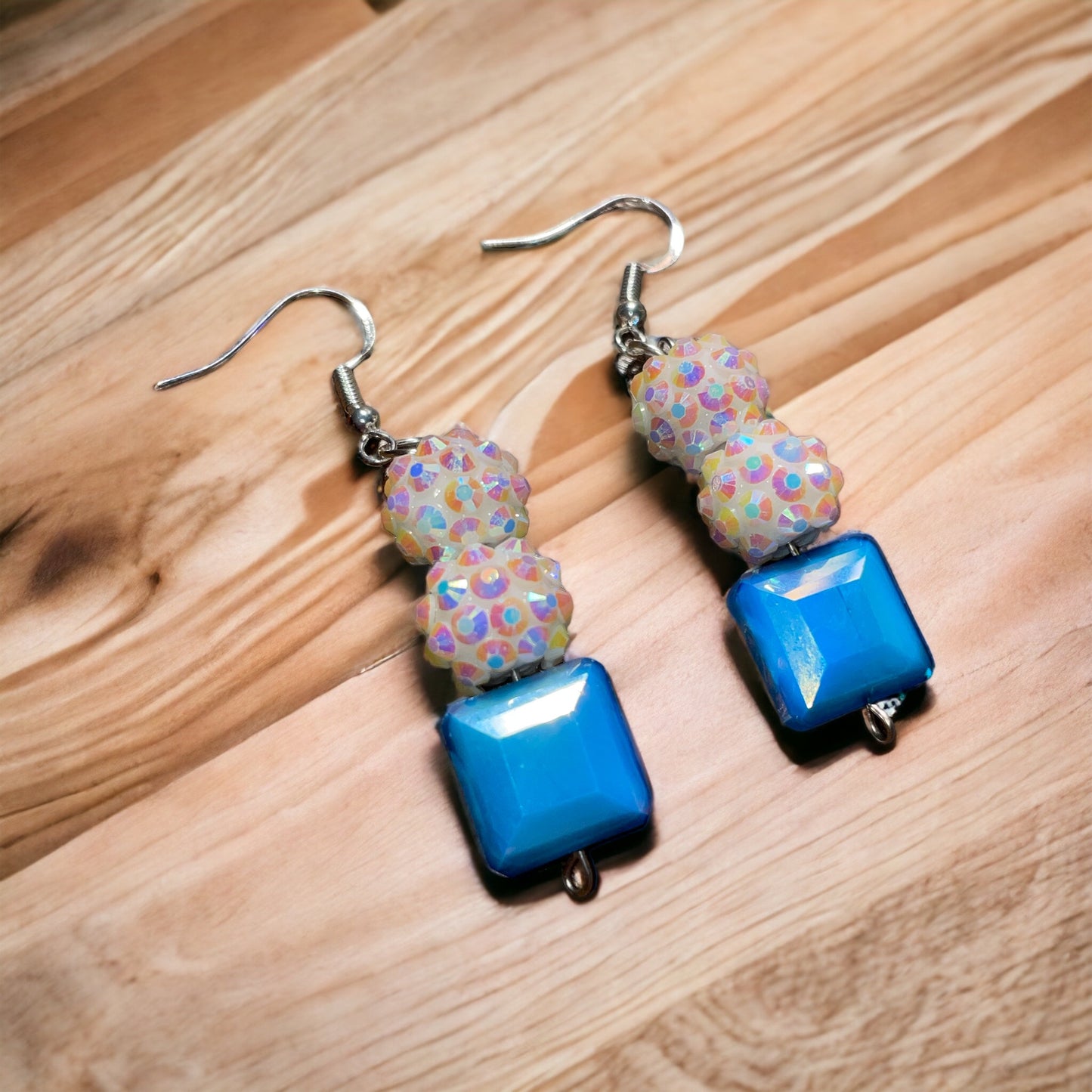 Winter Blue and Kaleidoscopic Dangle Earrings