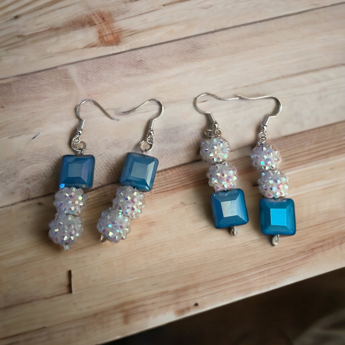 Winter Blue and Kaleidoscopic Dangle Earrings