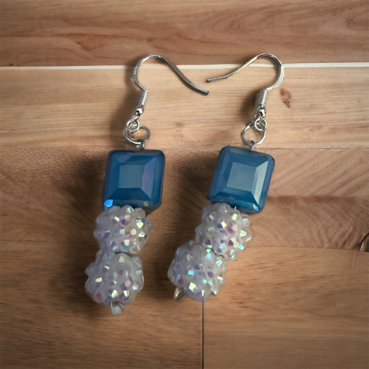 Winter Blue and Kaleidoscopic Dangle Earrings