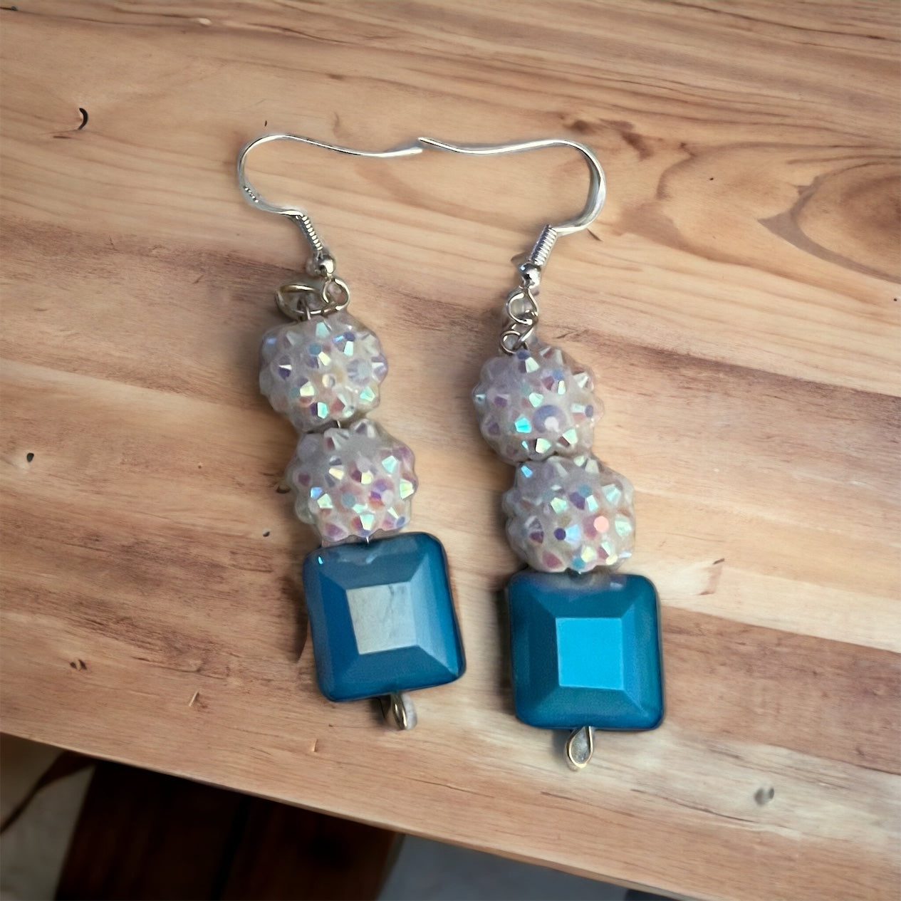 Winter Blue and Kaleidoscopic Dangle Earrings