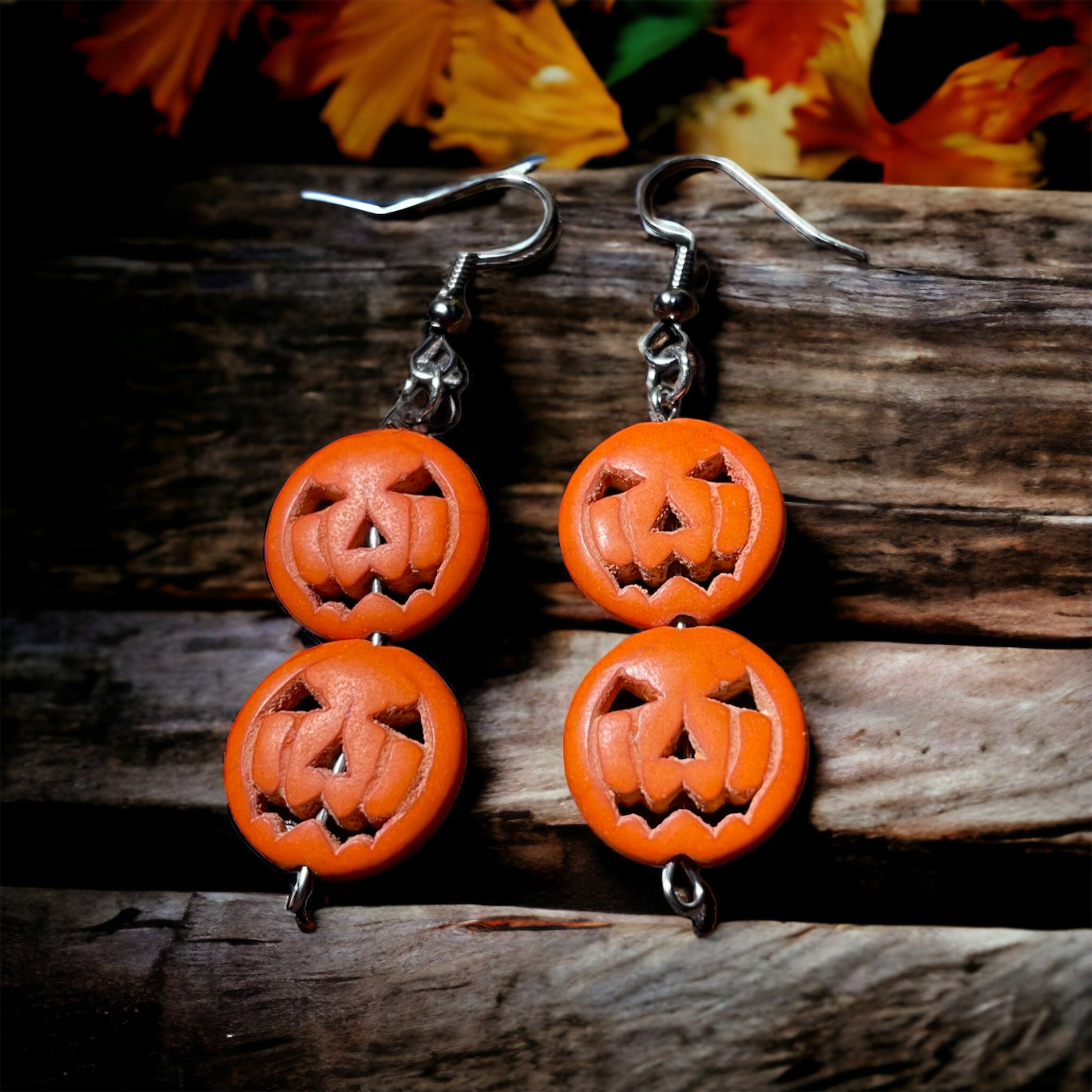 Jack-o-lantern dangle earrings