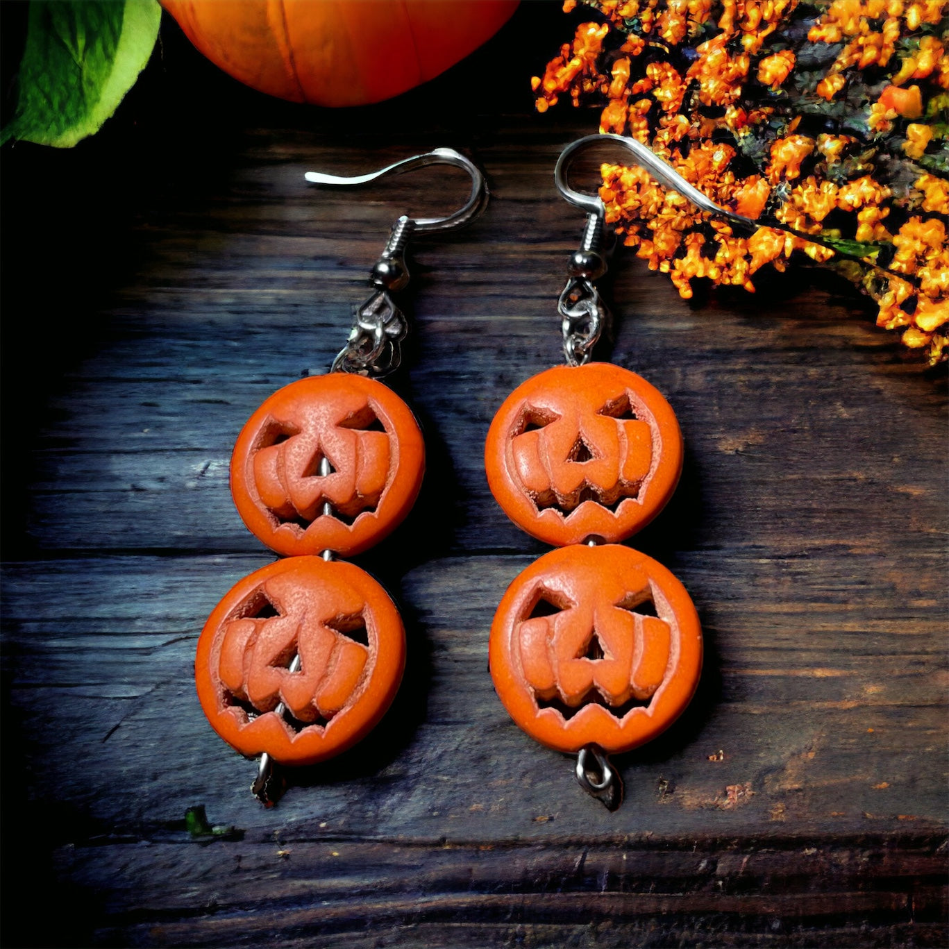 Jack-o-lantern dangle earrings