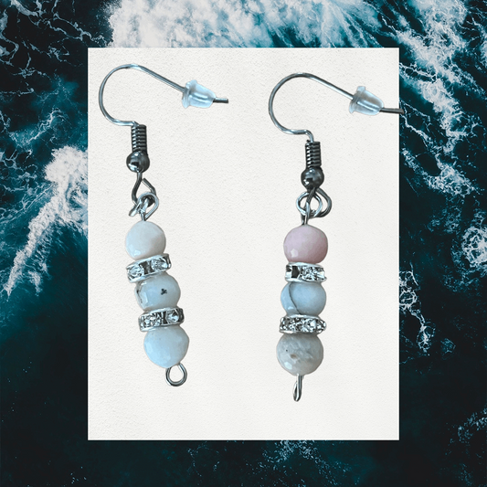 Handmade Pink Opal and Rondelle Dangle Hook Earrings