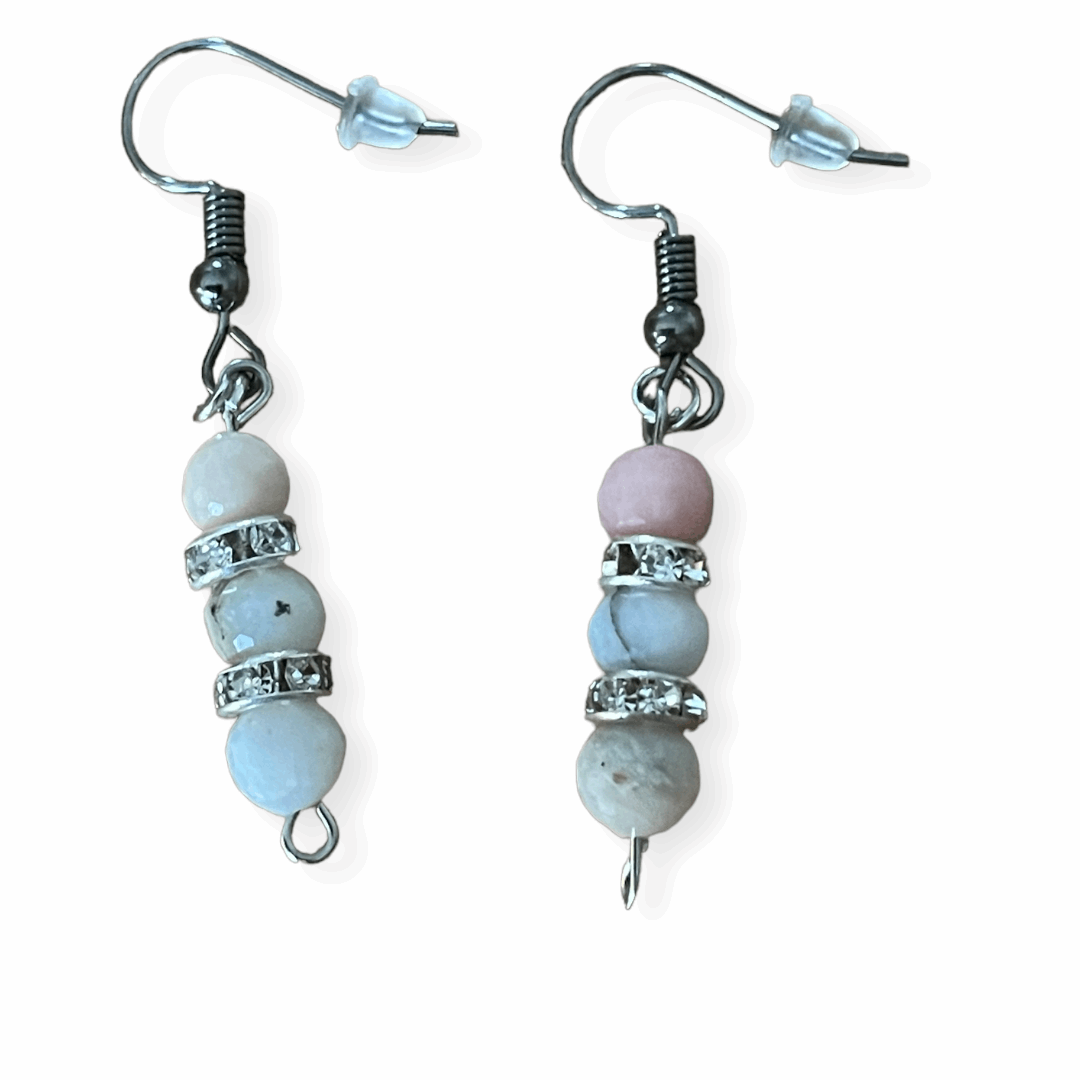 Handmade Pink Opal and Rondelle Dangle Hook Earrings