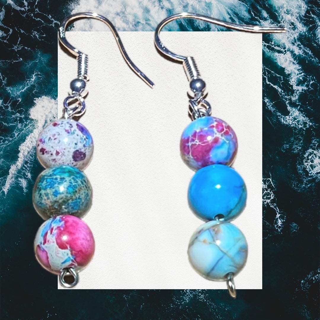 Rainbow and Blue Sea Sediment Jasper Dangle Earrings