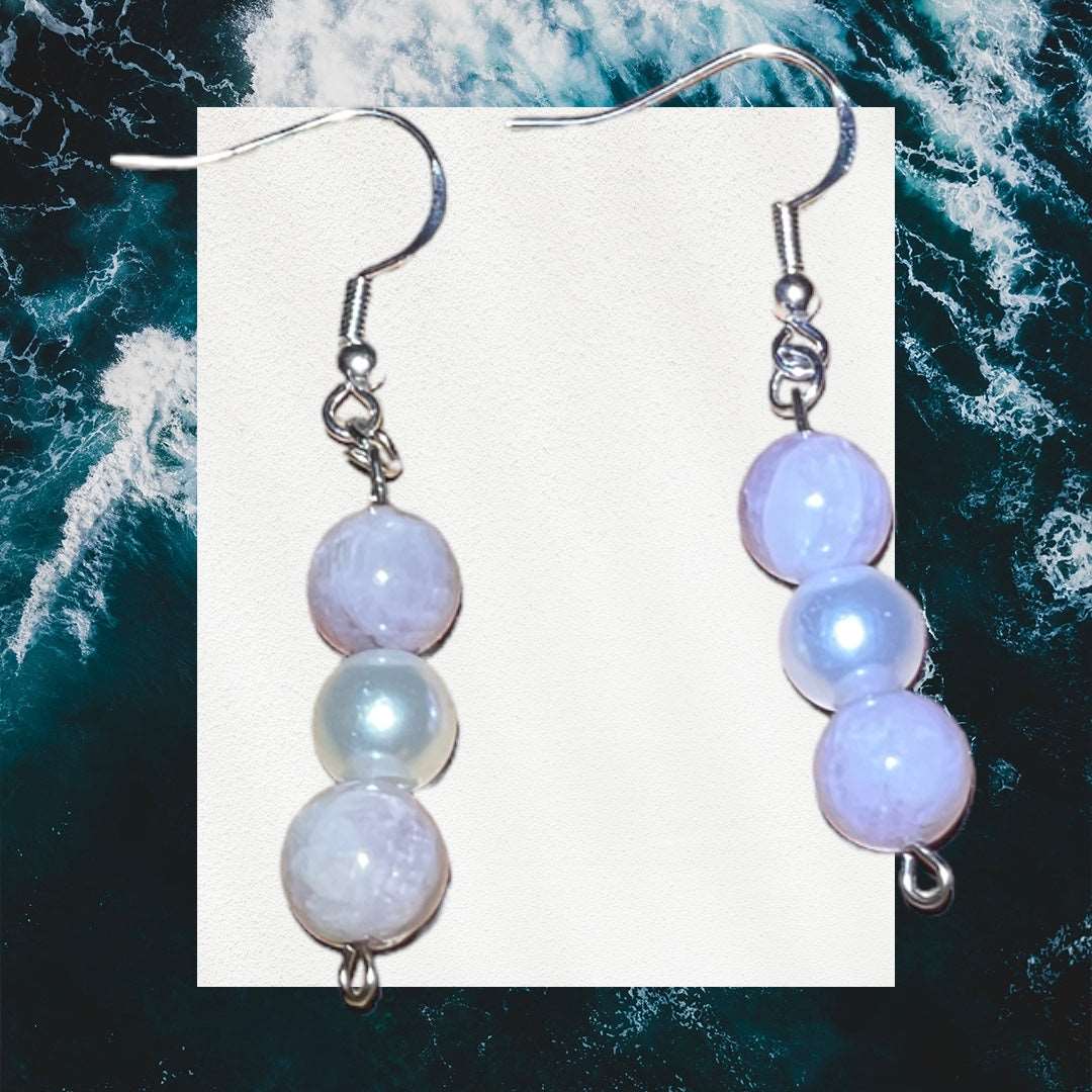 Kunzite and Pearl Dangle Earrings