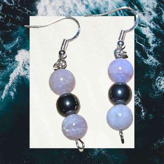 Kunzite and Hematite Dangle Earrings