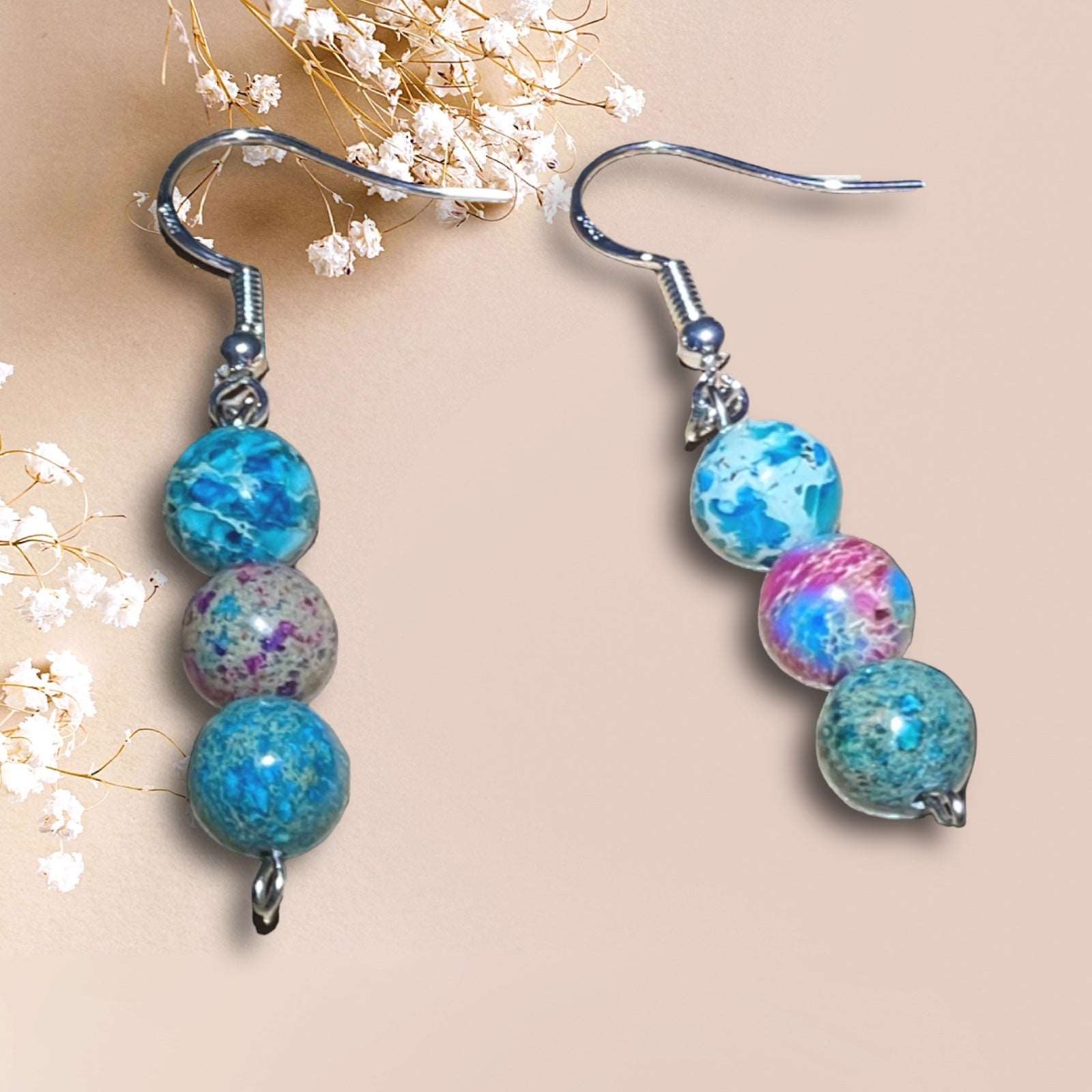 Rainbow and Blue Sea Sediment Jasper Dangle Earrings