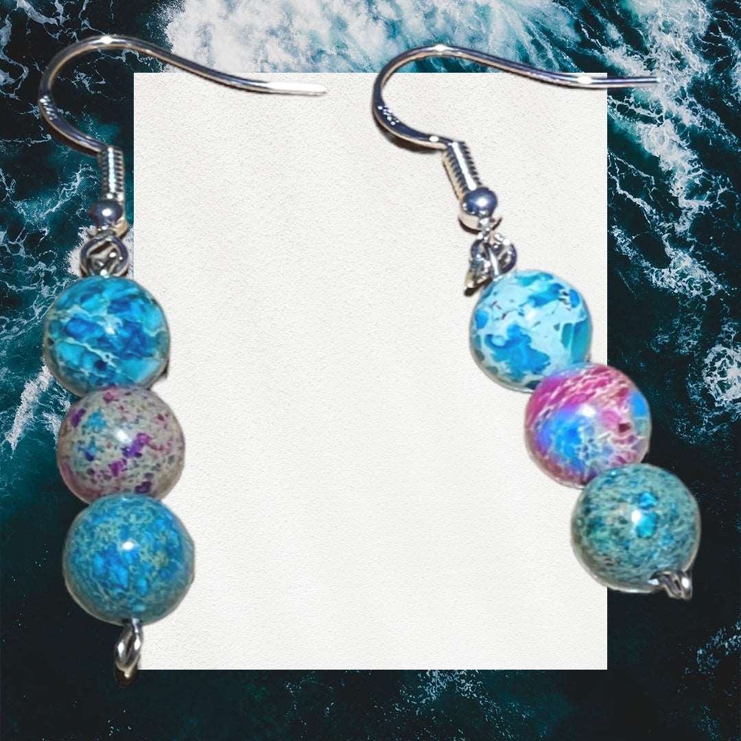 Rainbow and Blue Sea Sediment Jasper Dangle Earrings