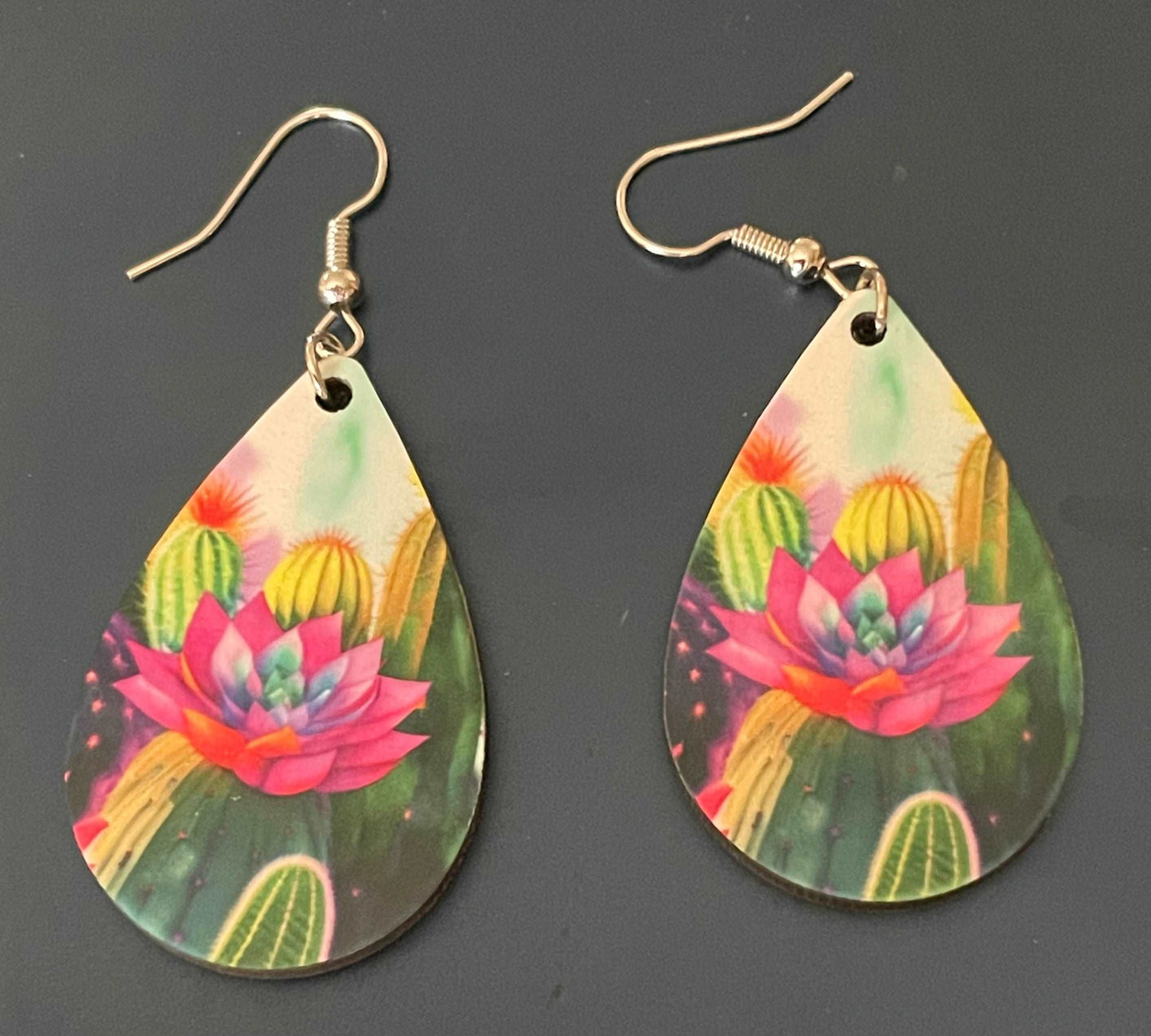 Desert Rose Cactus Flower Teardrop Earrings