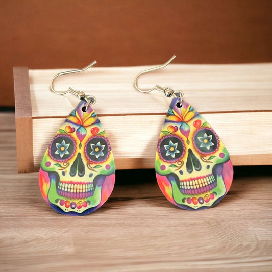 Sugar Skull Teardrop Earrings