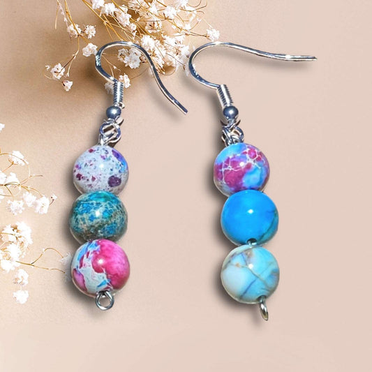 Rainbow and Blue Sea Sediment Jasper Dangle Earrings