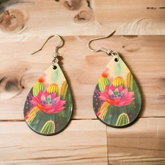 Desert Rose Cactus Flower Teardrop Earrings