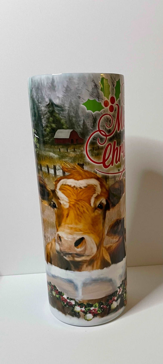 Cow Merry Christmas 20 oz tumbler