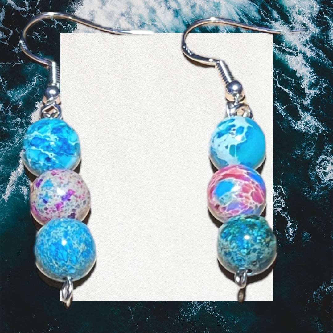 Rainbow and Blue Sea Sediment Jasper Dangle Earrings