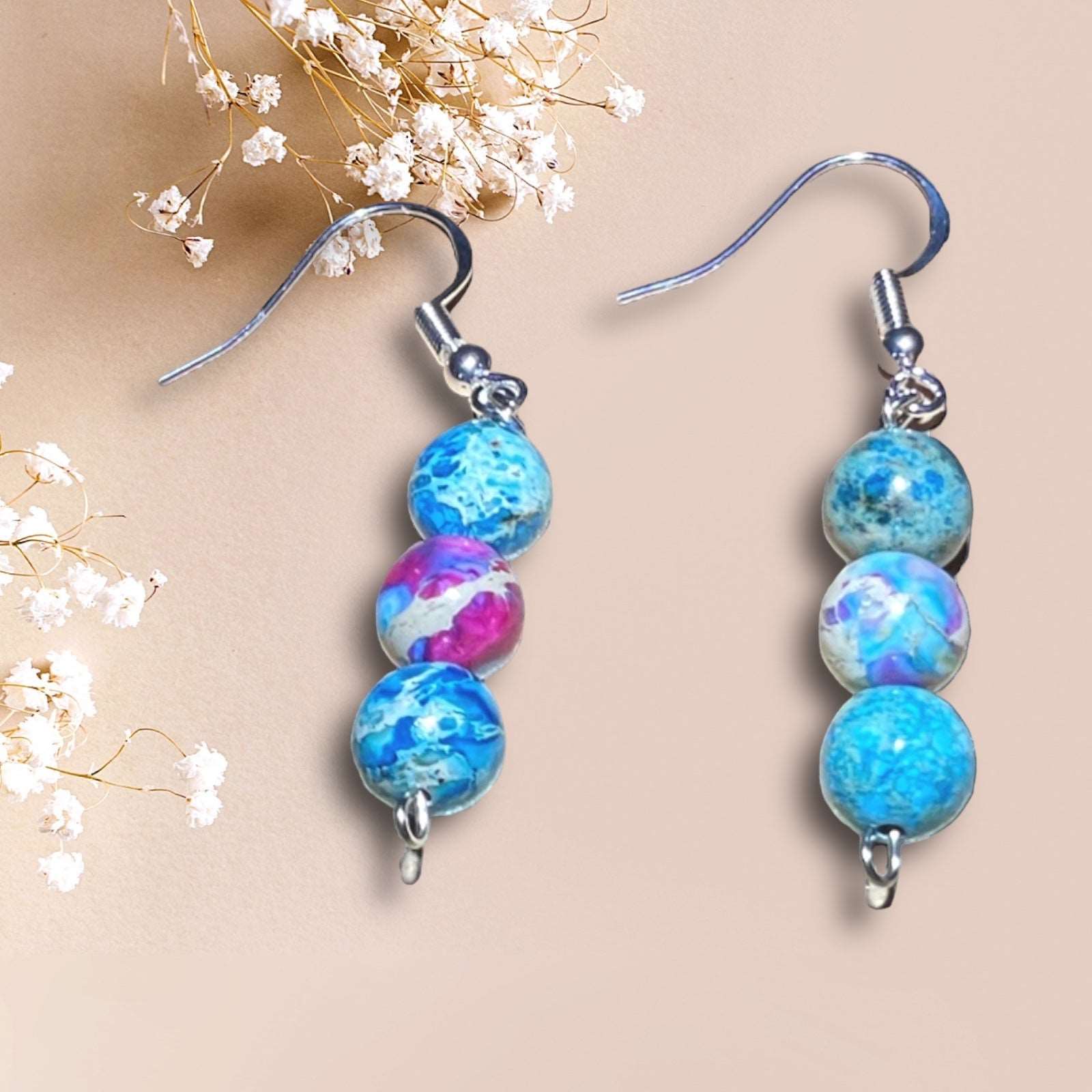 Rainbow and Blue Sea Sediment Jasper Dangle Earrings