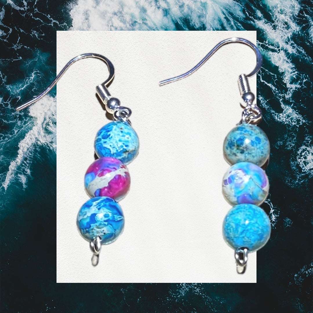 Rainbow and Blue Sea Sediment Jasper Dangle Earrings