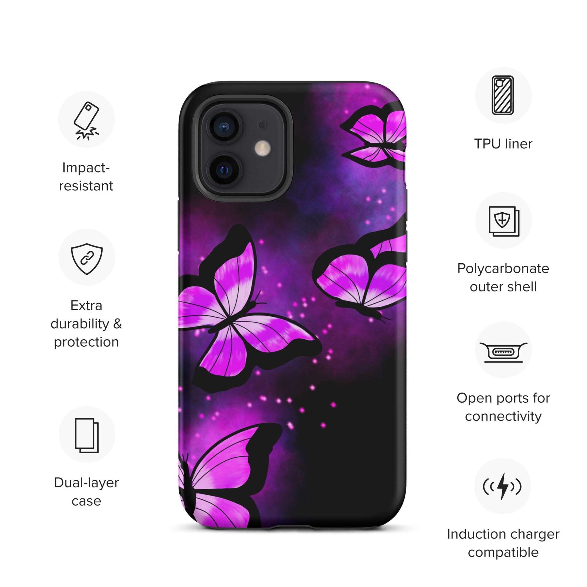 Purple Glow Butterfly Tough iPhone case