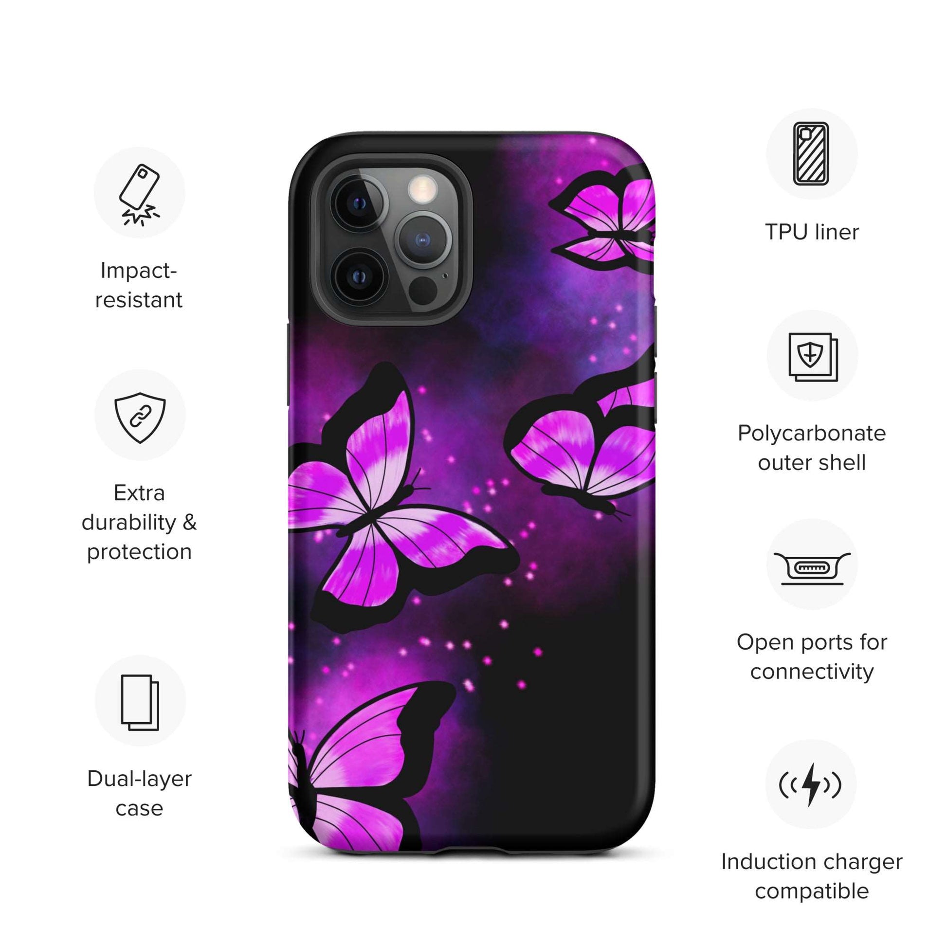 Purple Glow Butterfly Tough iPhone case