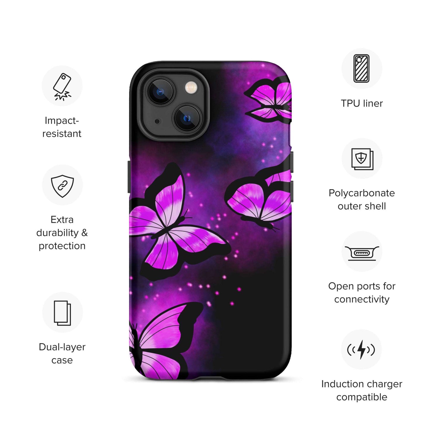 Purple Glow Butterfly Tough iPhone case