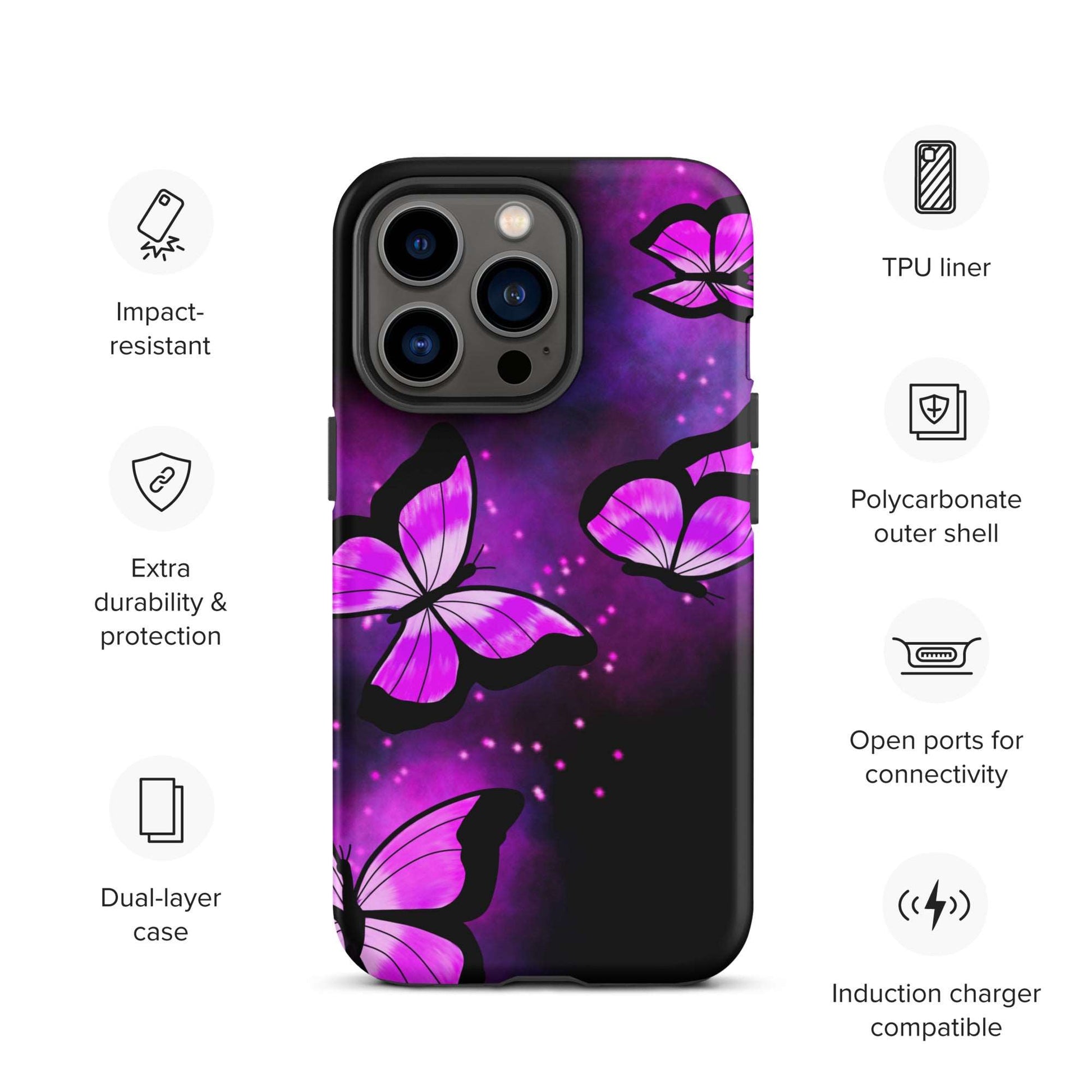 Purple Glow Butterfly Tough iPhone case