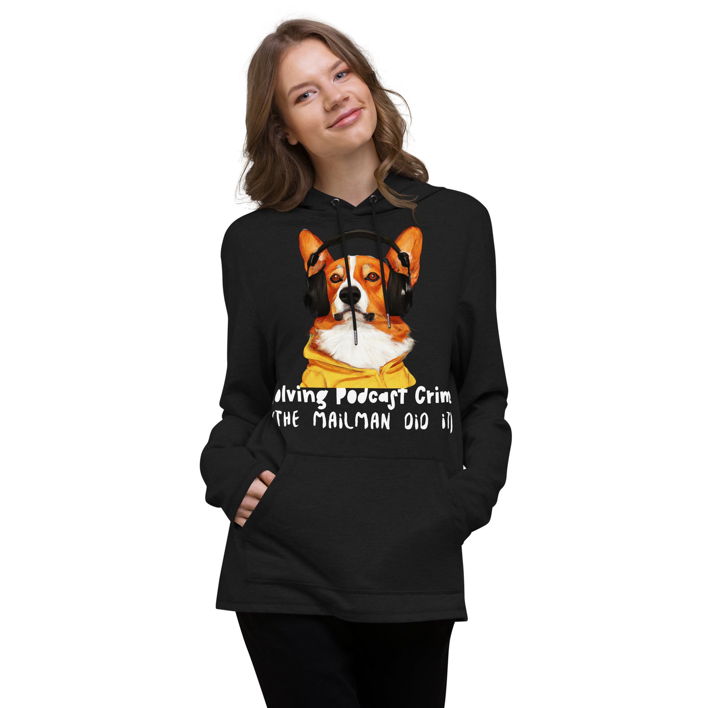 Corgi solving podcast crimes (the mailman did it) Unisex Lightweight Hoodie